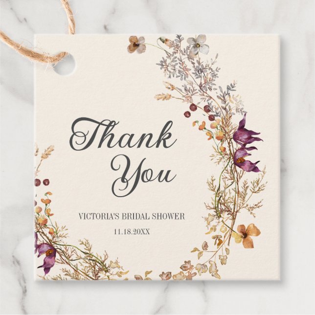 Fall Floral Boho Brautparty Geschenkanhänger (Vorderseite)