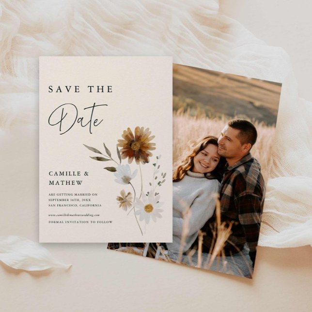 Fall Floral Boho Foto Save the Date Karte (Fall Floral Photo Save the Date Invite)