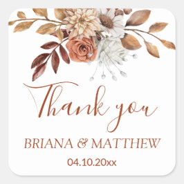 Fall Floral Bouquet auf Weiß Gefallen Quadratischer Aufkleber