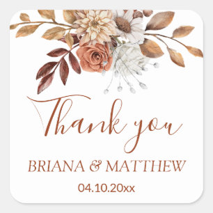 Fall Floral Bouquet auf Weiß Gefallen Quadratischer Aufkleber