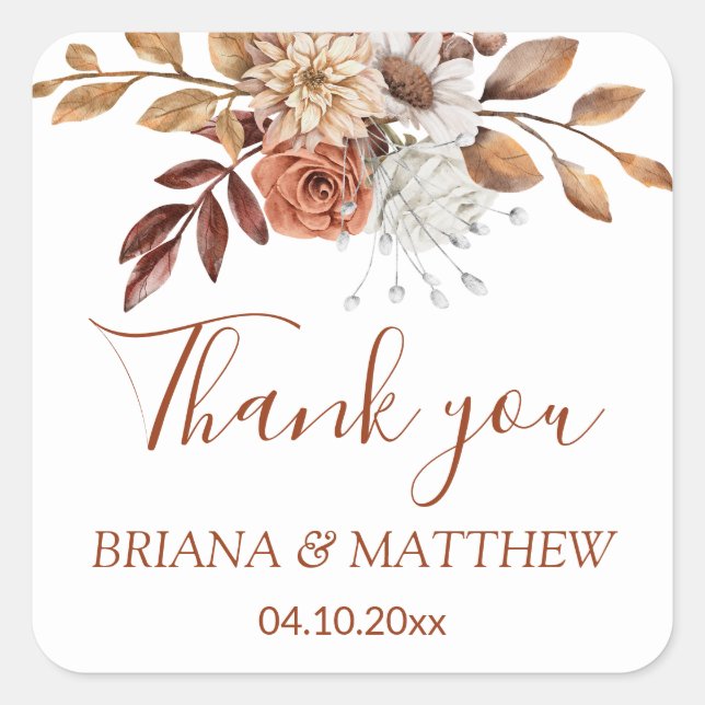 Fall Floral Bouquet auf Weiß Gefallen Quadratischer Aufkleber (Vorderseite)