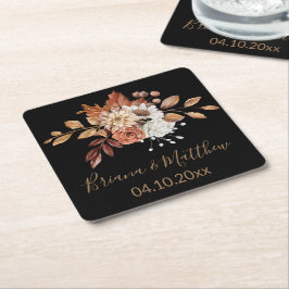 Fall Floral Bouquet Black Square Paper Untersetzer