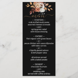 Fall Floral Bouquet Black Wedding Menü Menükarte