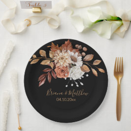Fall Floral Bouquet Black Wedding Paper Teller