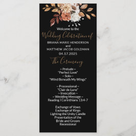 Fall Floral Bouquet Black Wedding Programm