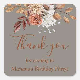 Fall Floral Bouquet Geburtstag Gray Gefallen Quadratischer Aufkleber