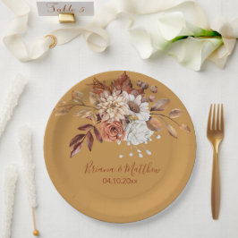 Fall Floral Bouquet Gold Hochzeitspapier-Teller Pappteller