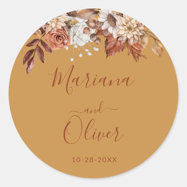 Fall Floral Bouquet Gold Umschlag Aufkleber (Vorderseite)