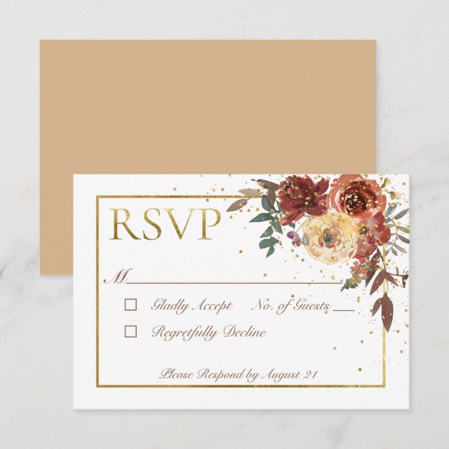 Fall Floral Bouquet mit Gold RSVP Karte (Vorne/Hinten)