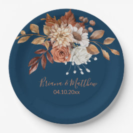 Fall Floral Bouquet Navy Blue Wedding Paper Teller