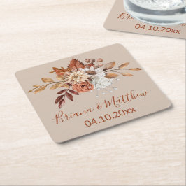 Fall Floral Bouquet Taupe Square Paper Untersetzer