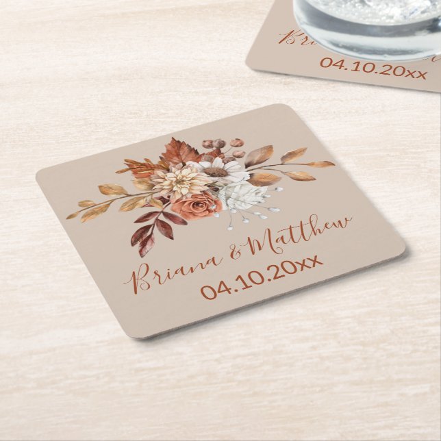 Fall Floral Bouquet Taupe Square Paper Untersetzer (angewinkelt)