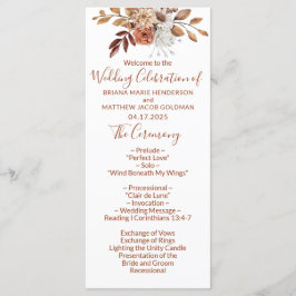 Fall Floral Bouquet White Wedding Programm