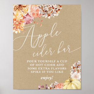 Fall Floral Brautparty Apple Cider-Zeichen Poster