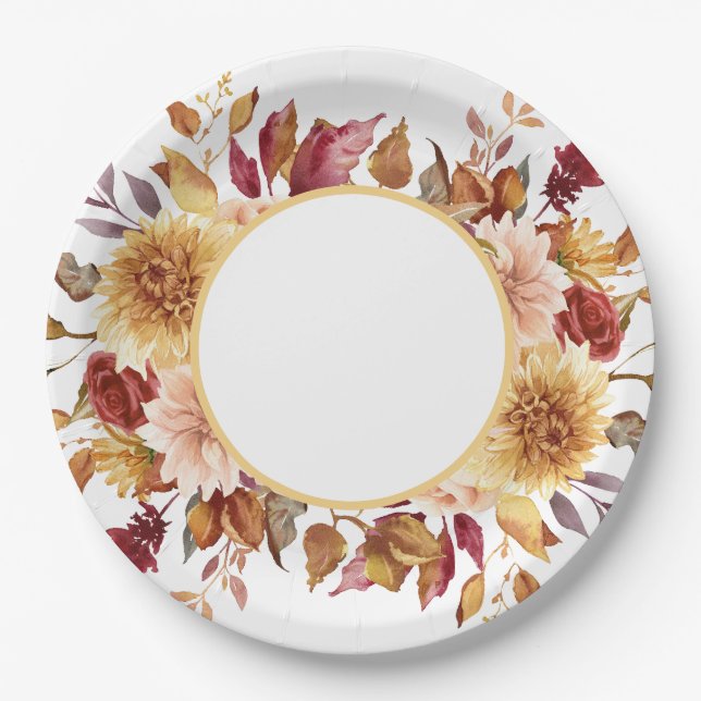 Fall Floral Brautparty Pappteller (Vorderseite)