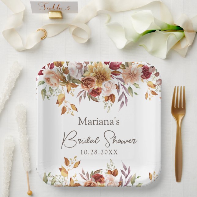 Fall Floral Brautparty Pappteller (Hochzeit)