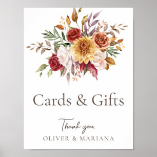 Fall Floral Brown White Wedding Cards & Gifts Zeic Poster