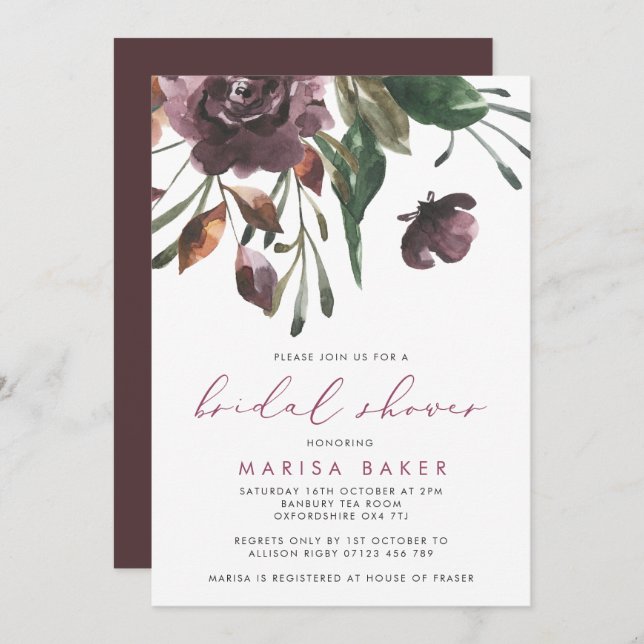 Fall Floral Burst Elegantes Brautparty Einladung (Vorne/Hinten)