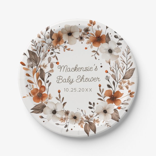 Fall Floral Cotgagecore Babydusche Pappteller (Vorderseite)