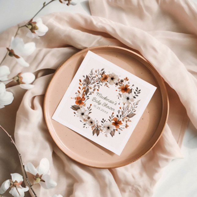 Fall Floral Cotgagecore Babydusche Serviette (Cozy in Bloom Baby Shower Napkin)