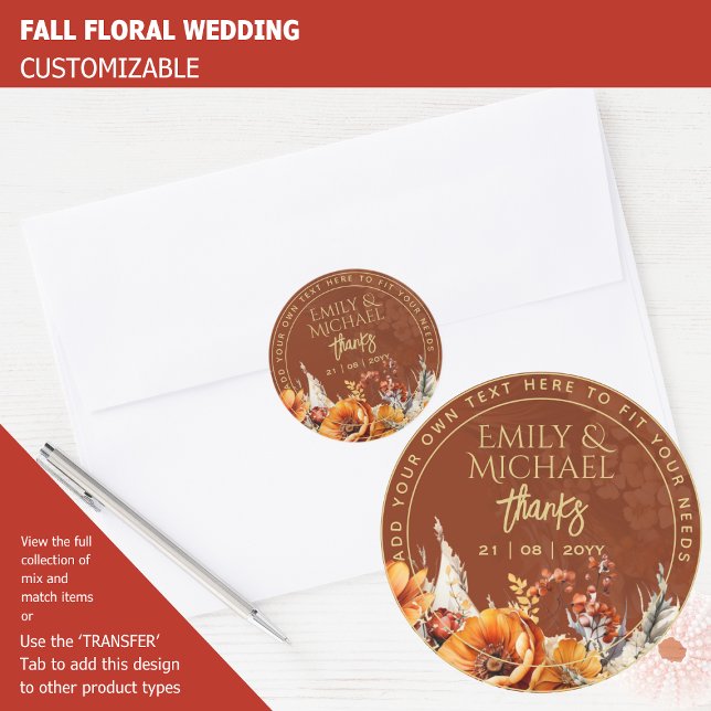 FALL FLORAL DANK IHNEN GEFÜHL ENVELOPE CUSTOM RUNDER AUFKLEBER (Von Creator hochgeladen)