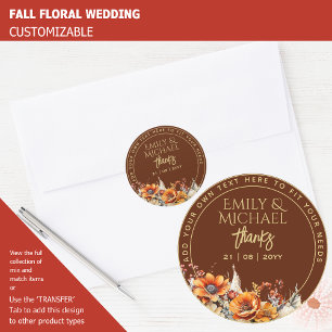 FALL FLORAL DANK IHNEN GEFÜHL ENVELOPE CUSTOM RUNDER AUFKLEBER
