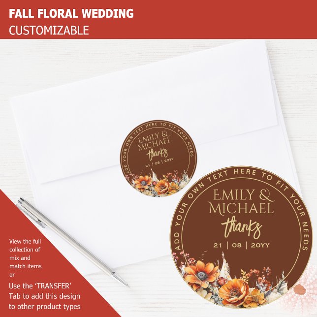 FALL FLORAL DANK IHNEN GEFÜHL ENVELOPE CUSTOM RUNDER AUFKLEBER (Von Creator hochgeladen)