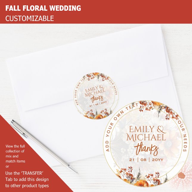 FALL FLORAL DANK IHNEN GEFÜHL ENVELOPE CUSTOM RUNDER AUFKLEBER (Von Creator hochgeladen)