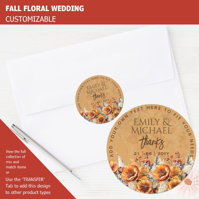 FALL FLORAL DANK IHNEN GEFÜHL ENVELOPE CUSTOM RUNDER AUFKLEBER (Von Creator hochgeladen)