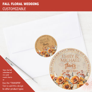 FALL FLORAL DANK IHNEN GEFÜHL ENVELOPE CUSTOM RUNDER AUFKLEBER