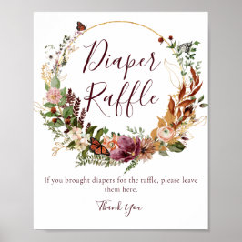 Fall Floral Diaper Raffle Babydusche Zeichen Poster