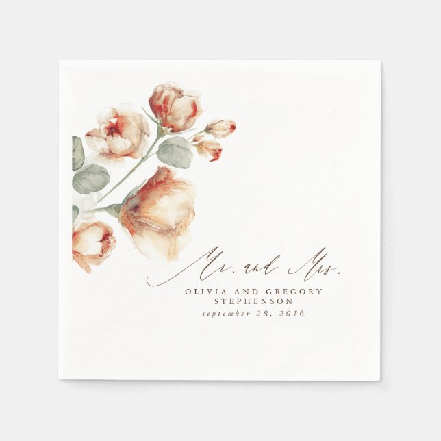 Fall Floral Elegant Mr. and Mrs. Wedding Serviette (Vorderseite)