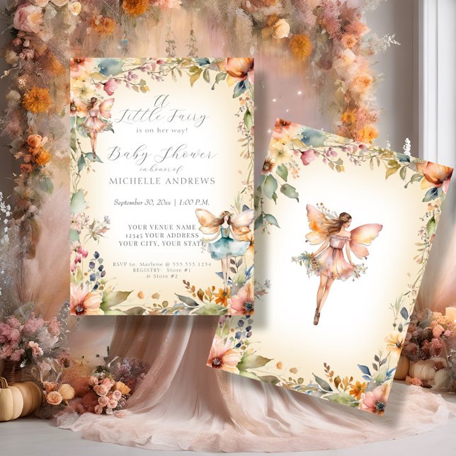 Fall Floral Enchanted Fairy Gold Girl Baby Shower Einladung (Von Creator hochgeladen)
