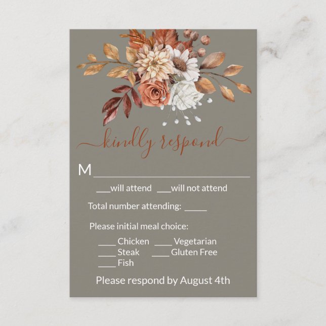 Fall Floral Encryption RSVP Card (Vorderseite)