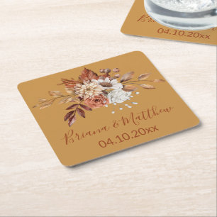 Fall Floral Gold Square Paper Untersetzer