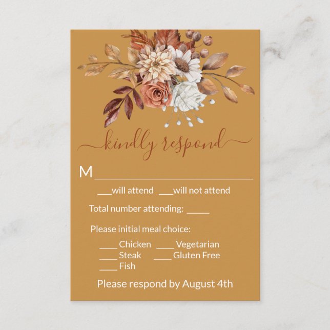 Fall Floral Gold Umschließung RSVP Karte (Vorderseite)