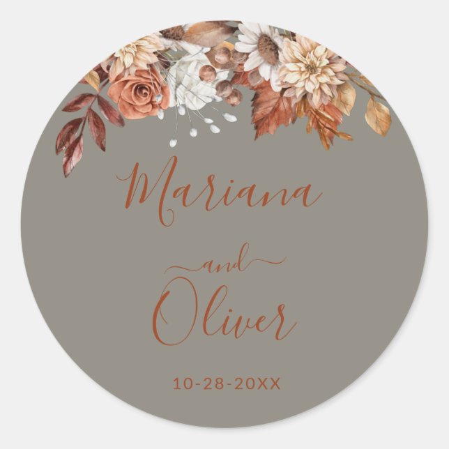 Fall Floral Grau Umschlag Aufkleber (Vorderseite)