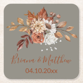 Fall Floral Gray Square Paper Untersetzer