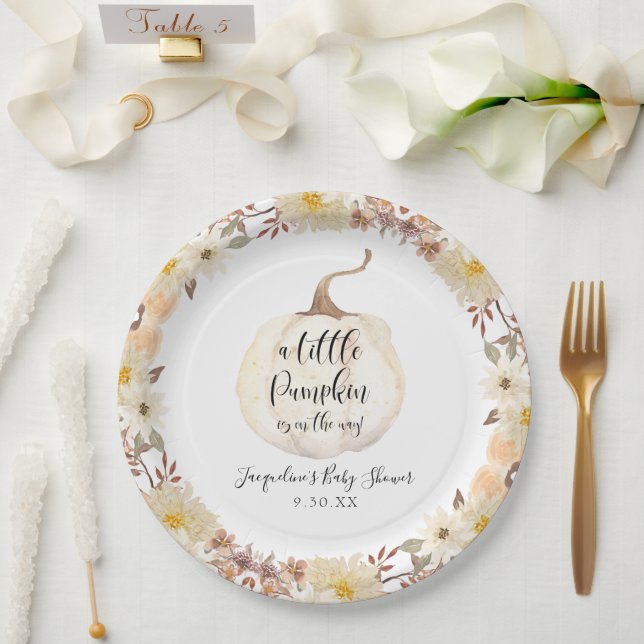 Fall Floral Kleine Pumpkin Wasserfarben Babydusche Pappteller (Hochzeit)
