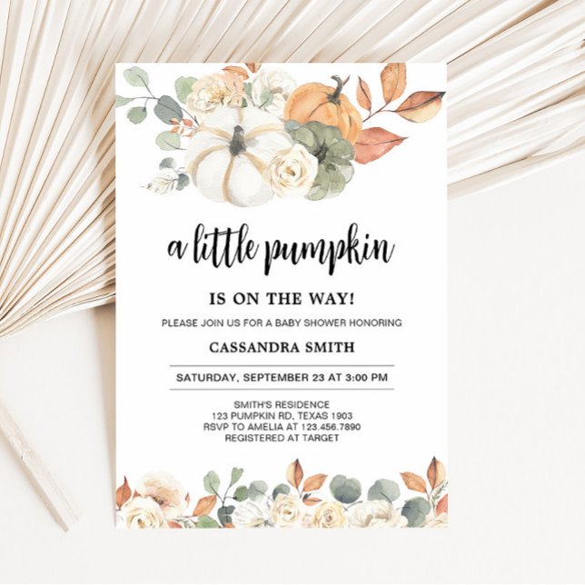 Fall Floral Little Pumpkin Baby Dusche Einladung (Rustic Floral Pumpkin Baby Shower Invitation)