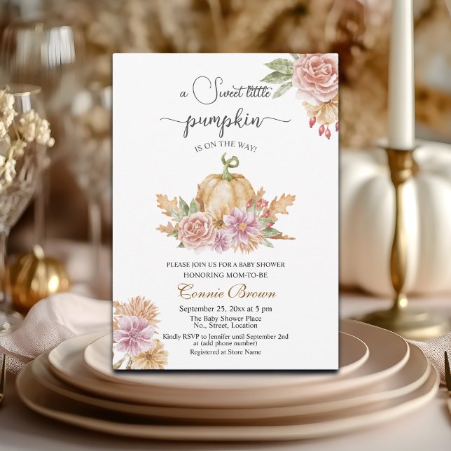 Fall Floral Little Pumpkin on Way Baby Shower Einladung (Von Creator hochgeladen)
