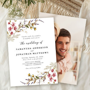 Fall Floral Moderne Wildblumen Foto Hochzeit Einladung