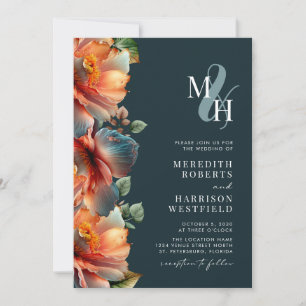 Fall Floral Monogram QR Code UAWG Herbsthochzeit Einladung