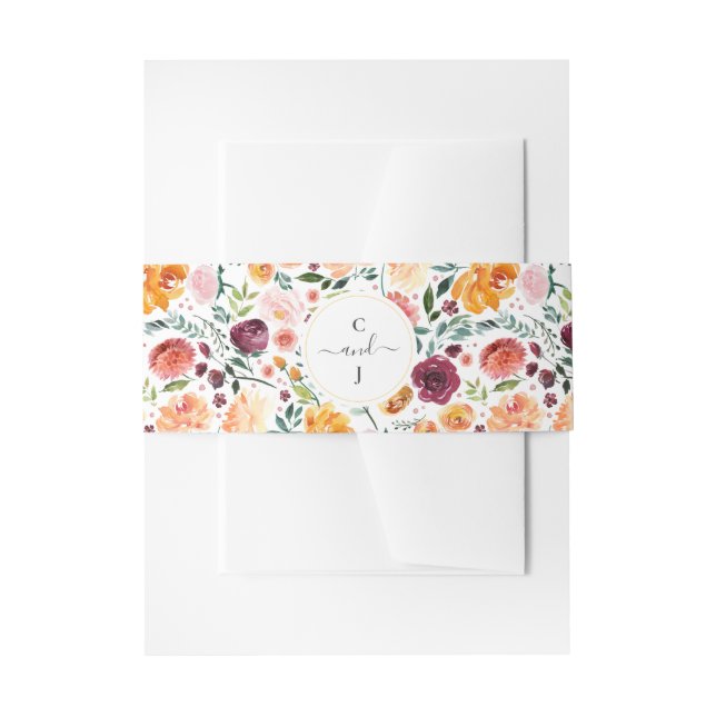 Fall Floral Monogram Wedding Einladungsbanderole (Vorderseite Beispiel)