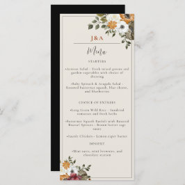 Fall Floral Monogram Wedding Watercolor Black Menükarte
