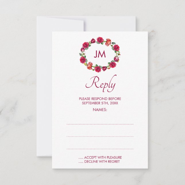 Fall Floral Monogram Wreath Wedding Repair Cards RSVP Karte (Vorderseite)