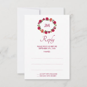 Fall Floral Monogram Wreath Wedding Repair Cards RSVP Karte