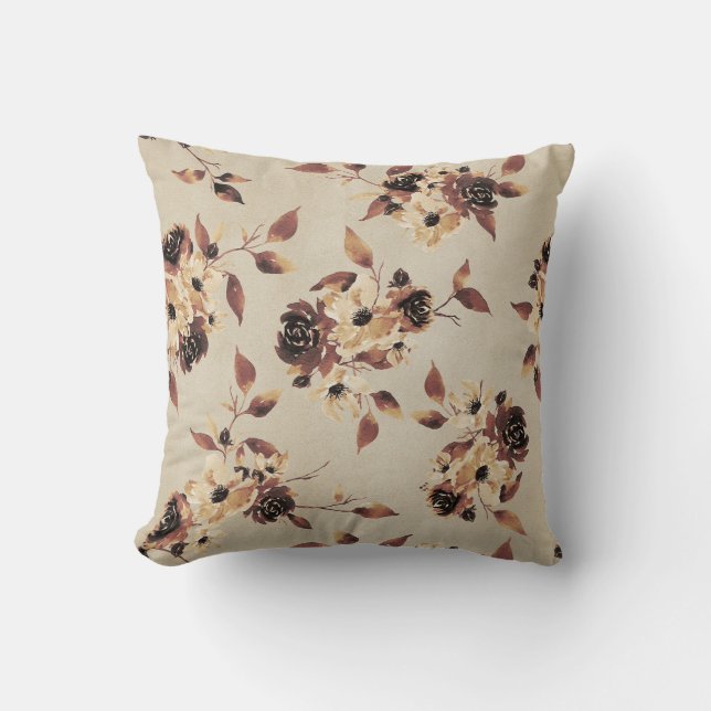 Fall Floral Mutes Senf und Sepia Pillow Kissen (Vorderseite)
