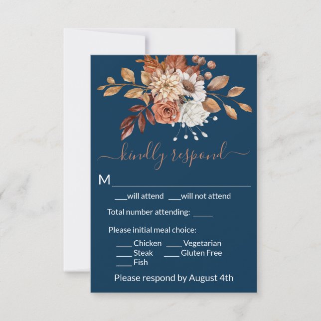 Fall Floral Navy Blue Enclosure RSVP Card (Vorderseite)