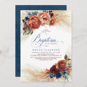 Fall Floral Navy Blue und Terracotta Taufe Einladung